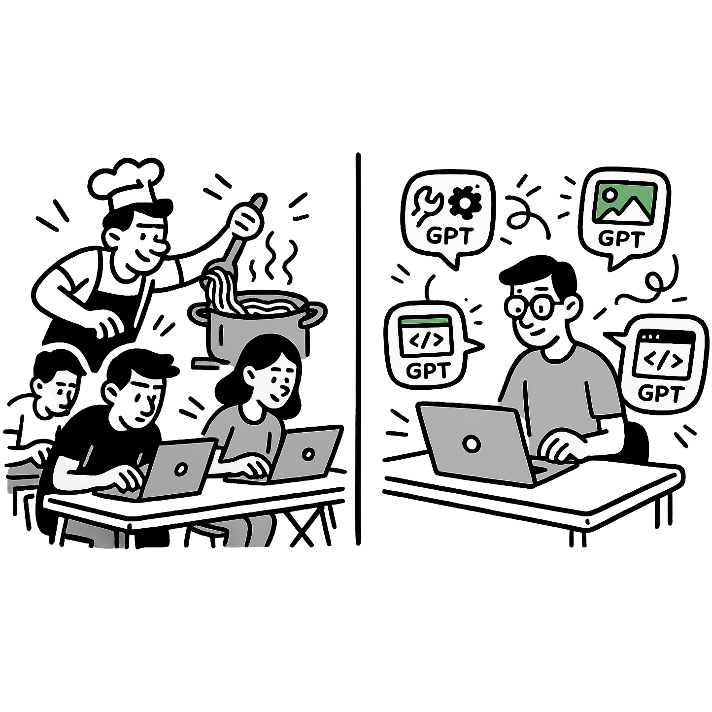 illustration of interns vs AI agents